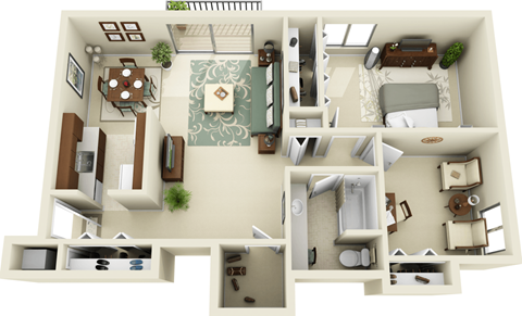 Floor plan for 2 beds, 1 bath, 900 sqft